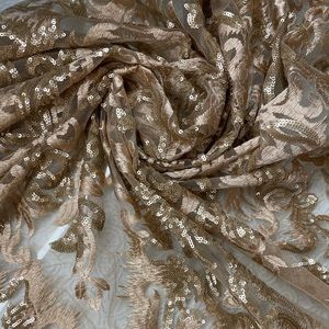 4yds Gold Sequin Embroidered Mesh Fabric ✨